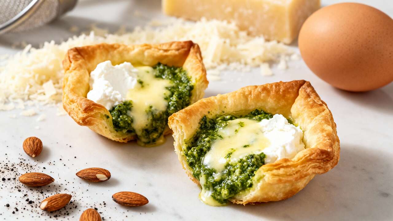 Conchiglie di pasta sfoglia ricotta e pesto: un antipasto facile che fa scena