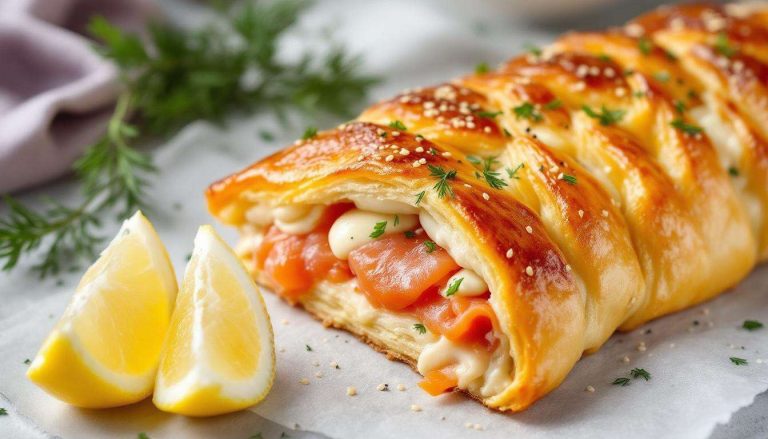 Treccia di pasta sfoglia al salmone: l’antipasto facile e creativo