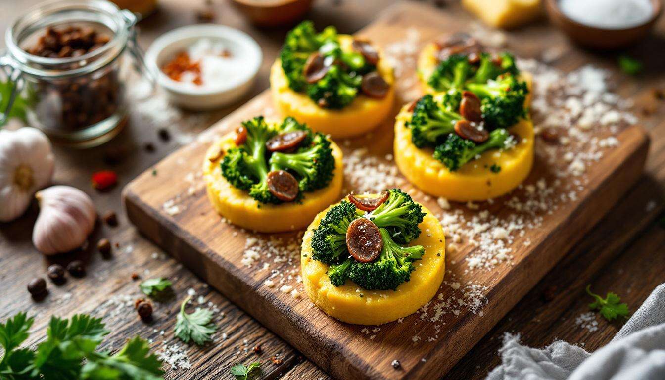 Crostini di polenta con broccoli e alici