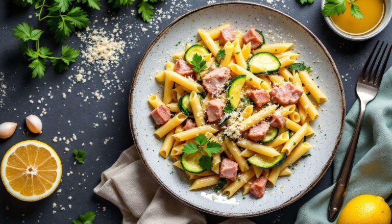 Pasta zucchine, tonno e limone: cremosa in padella con pangrattato croccante