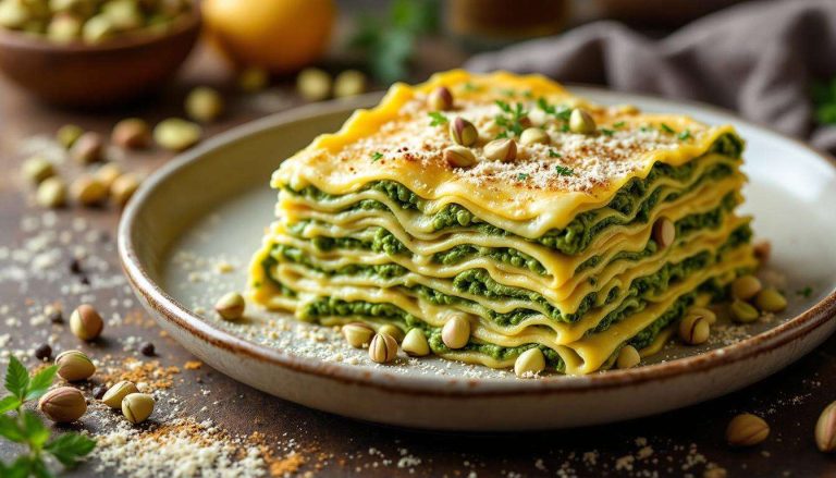 Lasagne mortadella e pistacchi: la besciamella verde che le rende cremose e filanti