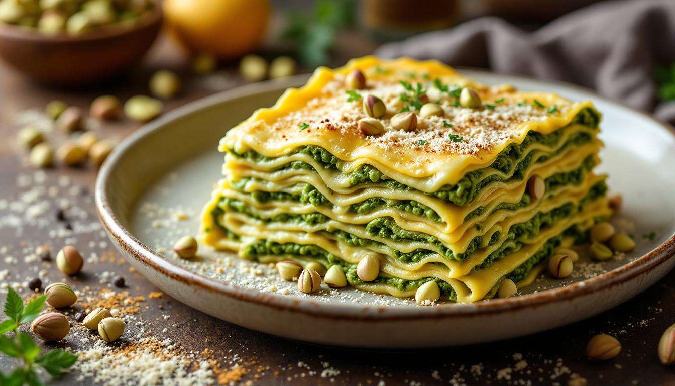 Lasagne mortadella e pistacchi: la besciamella verde che le rende cremose e filanti