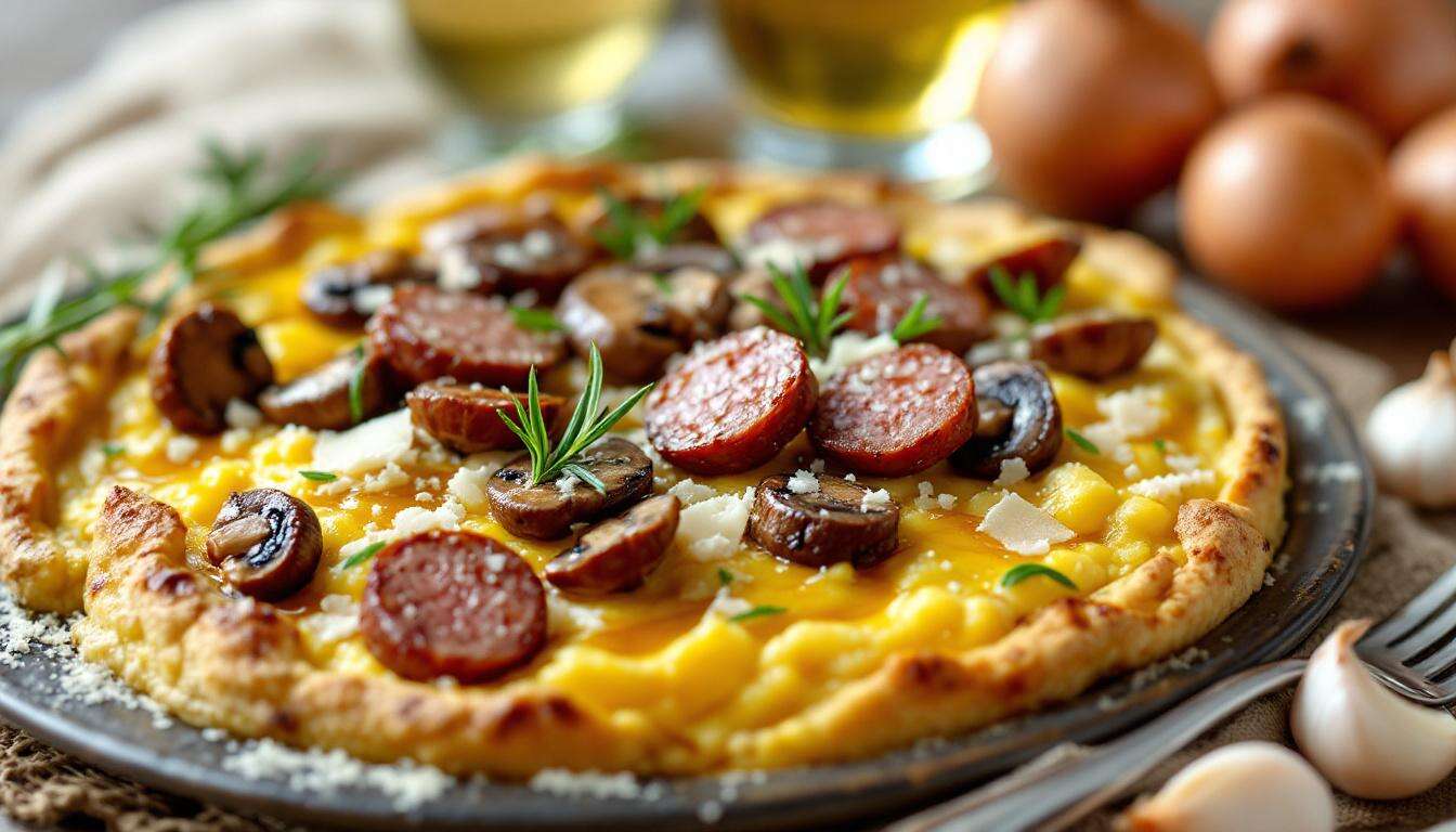 Crostata di polenta al forno con salsiccia e funghi: calda, cremosa e senza stress