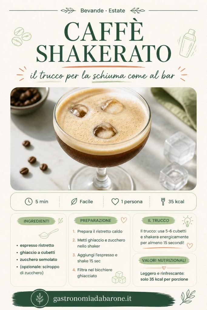 Caffè shakerato con schiuma cremosa in bicchiere da cocktail ghiacciato